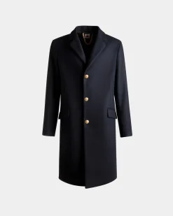 Adrien Brody Travel Collection Single-breasted Coat In Navy Blue Wool Blend