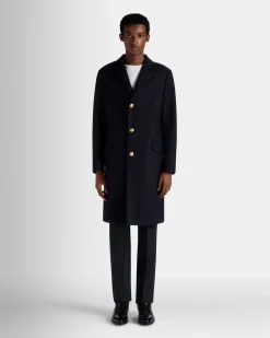 Adrien Brody Travel Collection Single-breasted Coat In Navy Blue Wool Blend