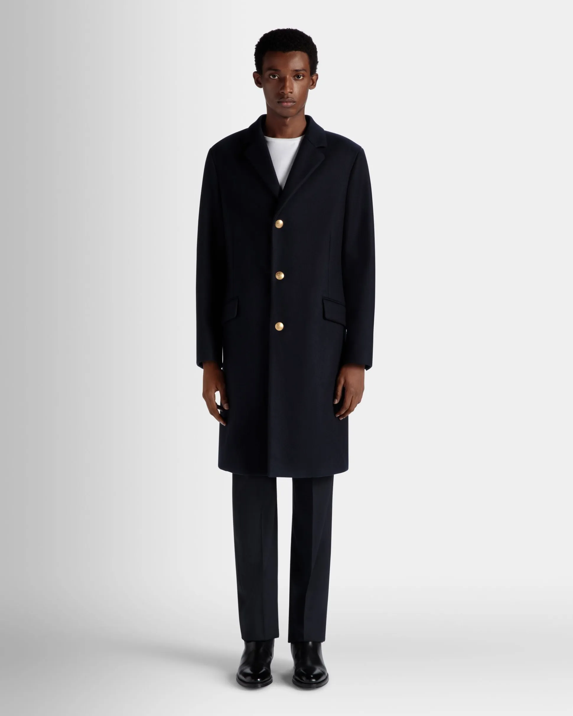 Adrien Brody Travel Collection Single-breasted Coat In Navy Blue Wool Blend
