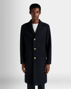 Adrien Brody Travel Collection Single-breasted Coat In Navy Blue Wool Blend