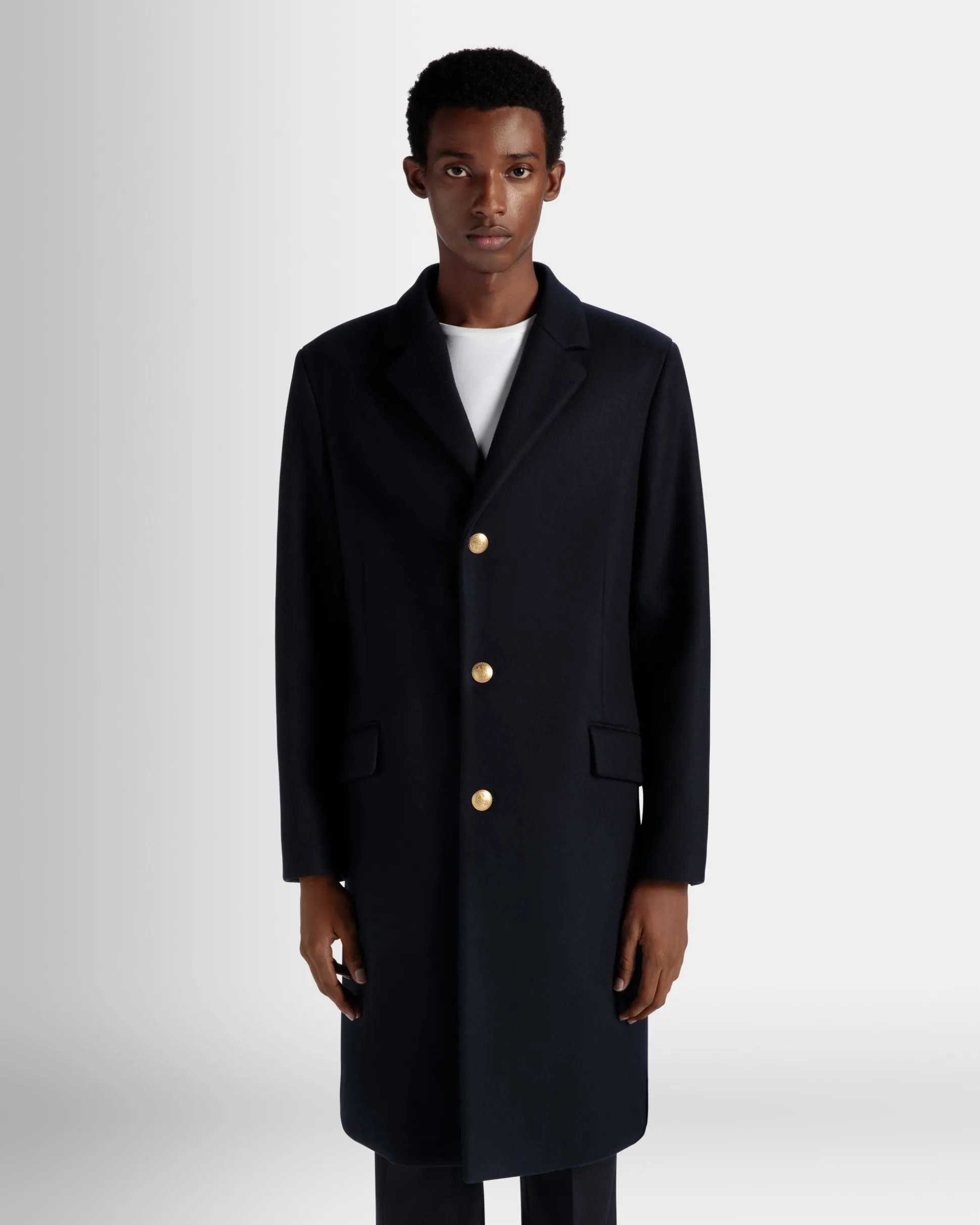 Adrien Brody Travel Collection Single-breasted Coat In Navy Blue Wool Blend