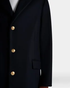 Adrien Brody Travel Collection Single-breasted Coat In Navy Blue Wool Blend