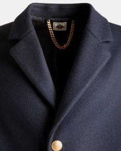 Adrien Brody Travel Collection Single-breasted Coat In Navy Blue Wool Blend