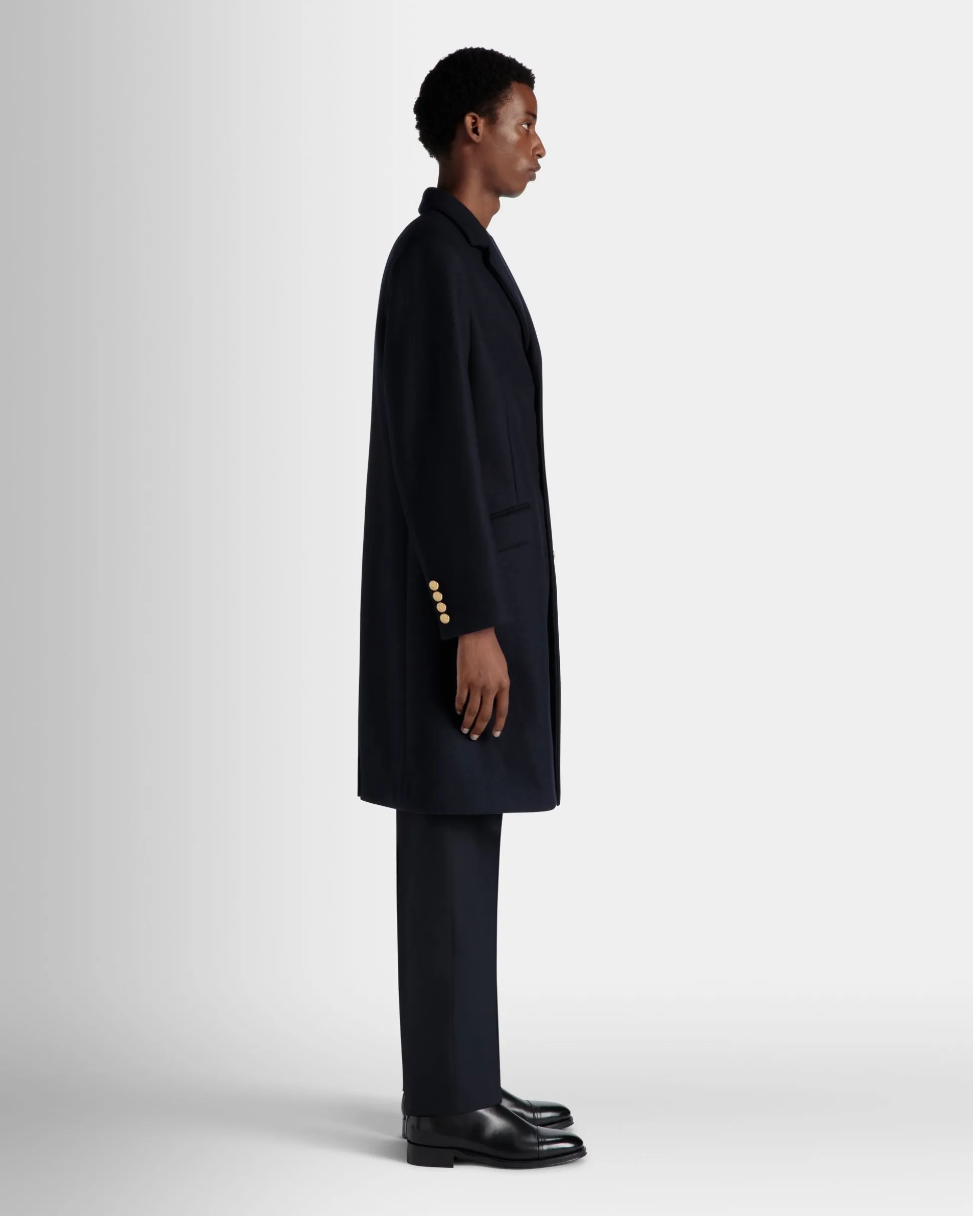 Adrien Brody Travel Collection Single-breasted Coat In Navy Blue Wool Blend