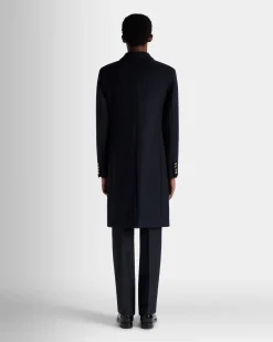 Adrien Brody Travel Collection Single-breasted Coat In Navy Blue Wool Blend