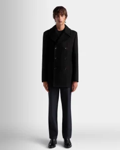 Adrien Brody Travel Collection Peacot In Black Wool Blend