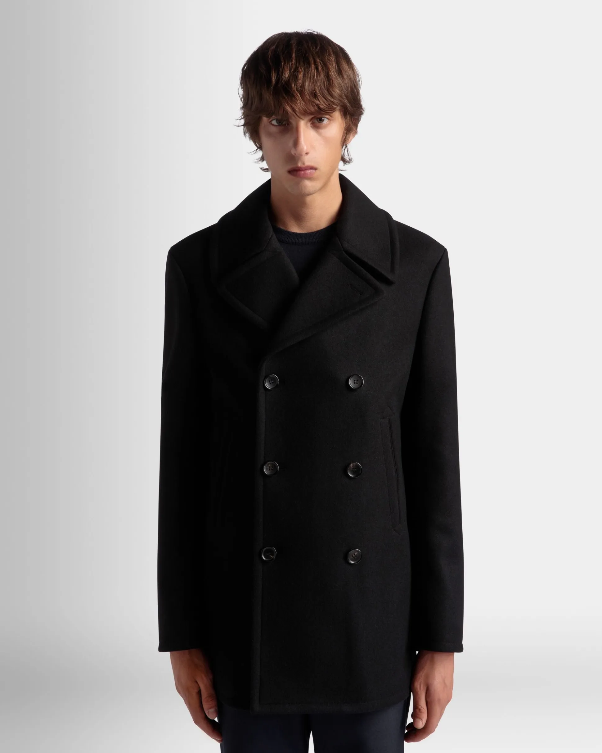 Adrien Brody Travel Collection Peacot In Black Wool Blend