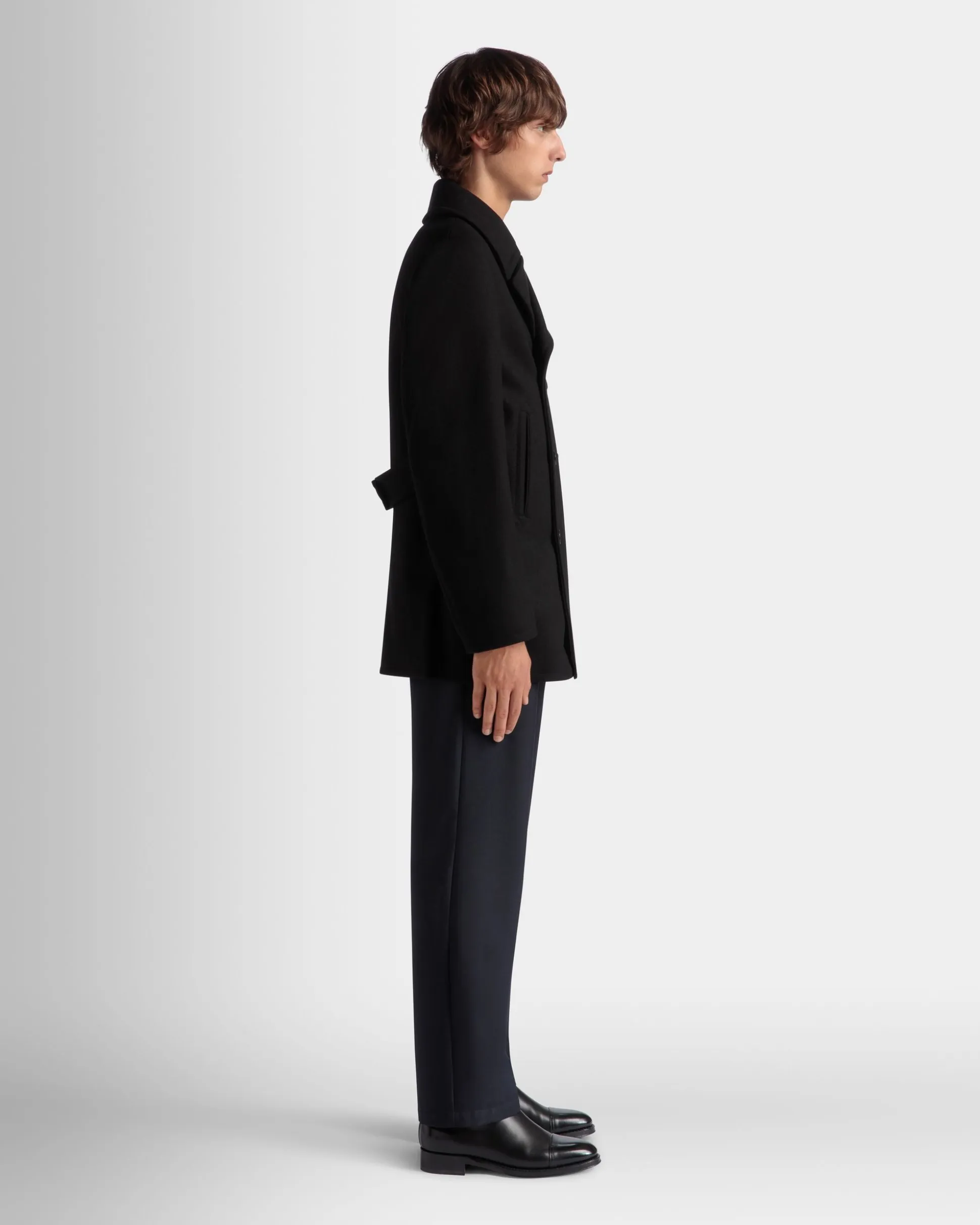 Adrien Brody Travel Collection Peacot In Black Wool Blend