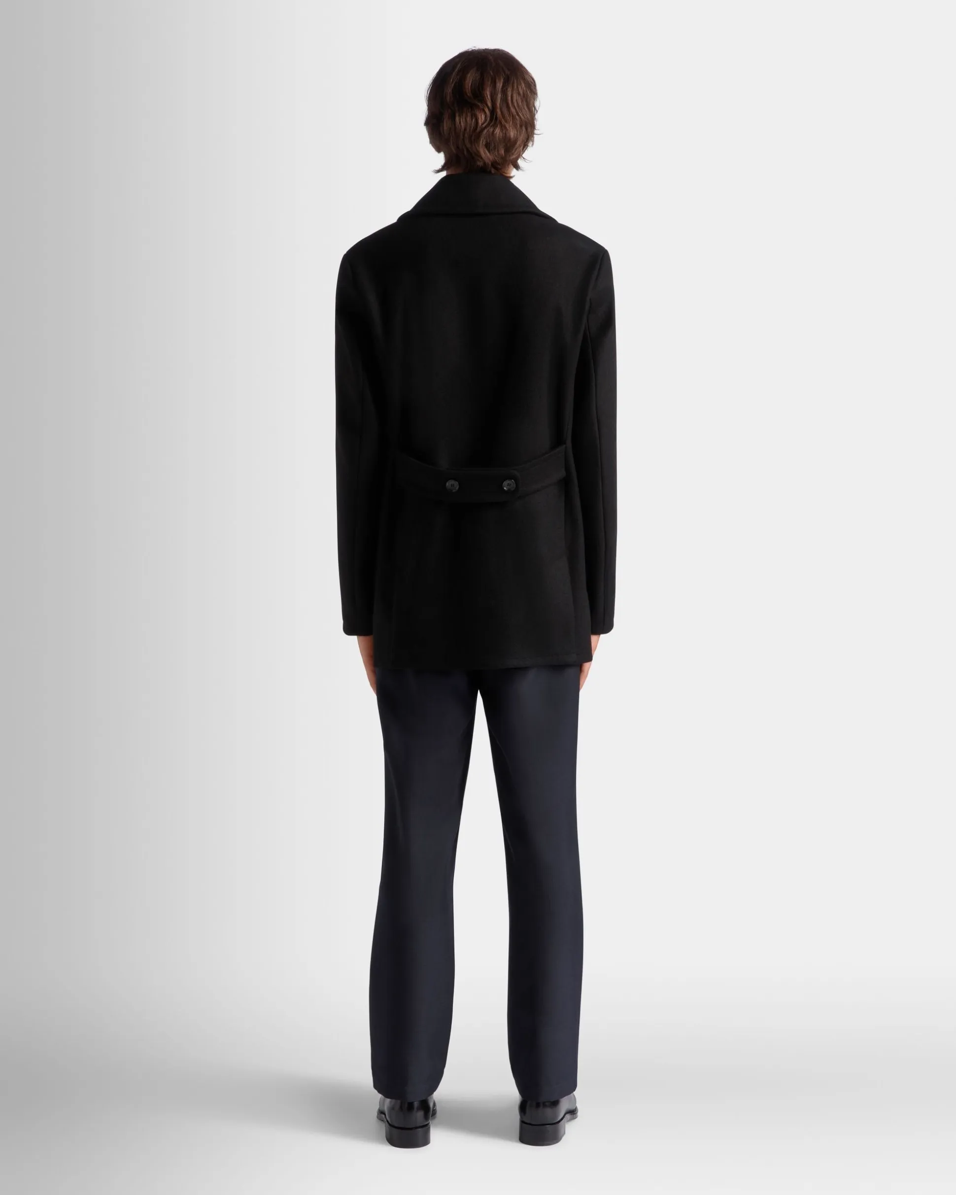 Adrien Brody Travel Collection Peacot In Black Wool Blend