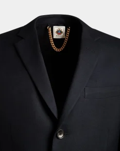 Adrien Brody Travel Collection Single-Breasted Blazer In Navy Blue Wool