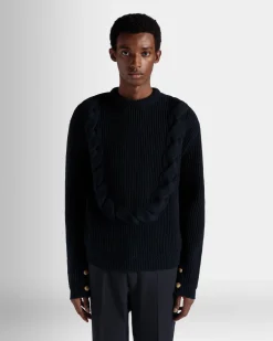 Adrien Brody Travel Collection Crewneck Sweater In Navy Blue Wool