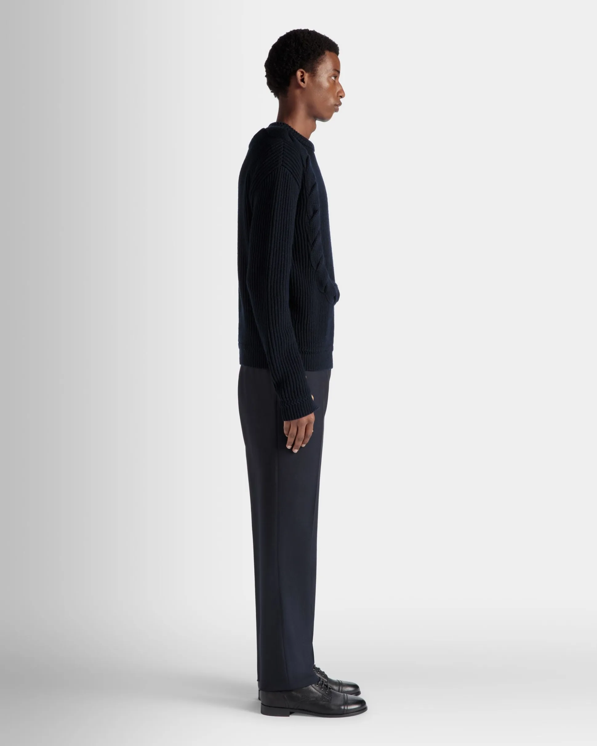 Adrien Brody Travel Collection Crewneck Sweater In Navy Blue Wool