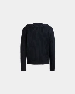 Adrien Brody Travel Collection Crewneck Sweater In Navy Blue Wool