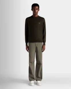 Adrien Brody Travel Collection Crewneck Sweater In Military Green Cashmere