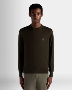 Adrien Brody Travel Collection Crewneck Sweater In Military Green Cashmere
