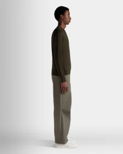 Adrien Brody Travel Collection Crewneck Sweater In Military Green Cashmere
