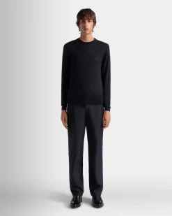 Adrien Brody Travel Collection Crewneck Sweater In Navy Blue Cashmere