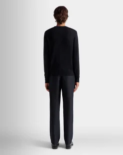 Adrien Brody Travel Collection Crewneck Sweater In Navy Blue Cashmere