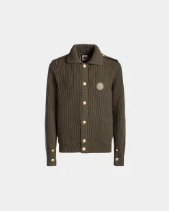Adrien Brody Travel Collection Cardigan In Military Green Wool