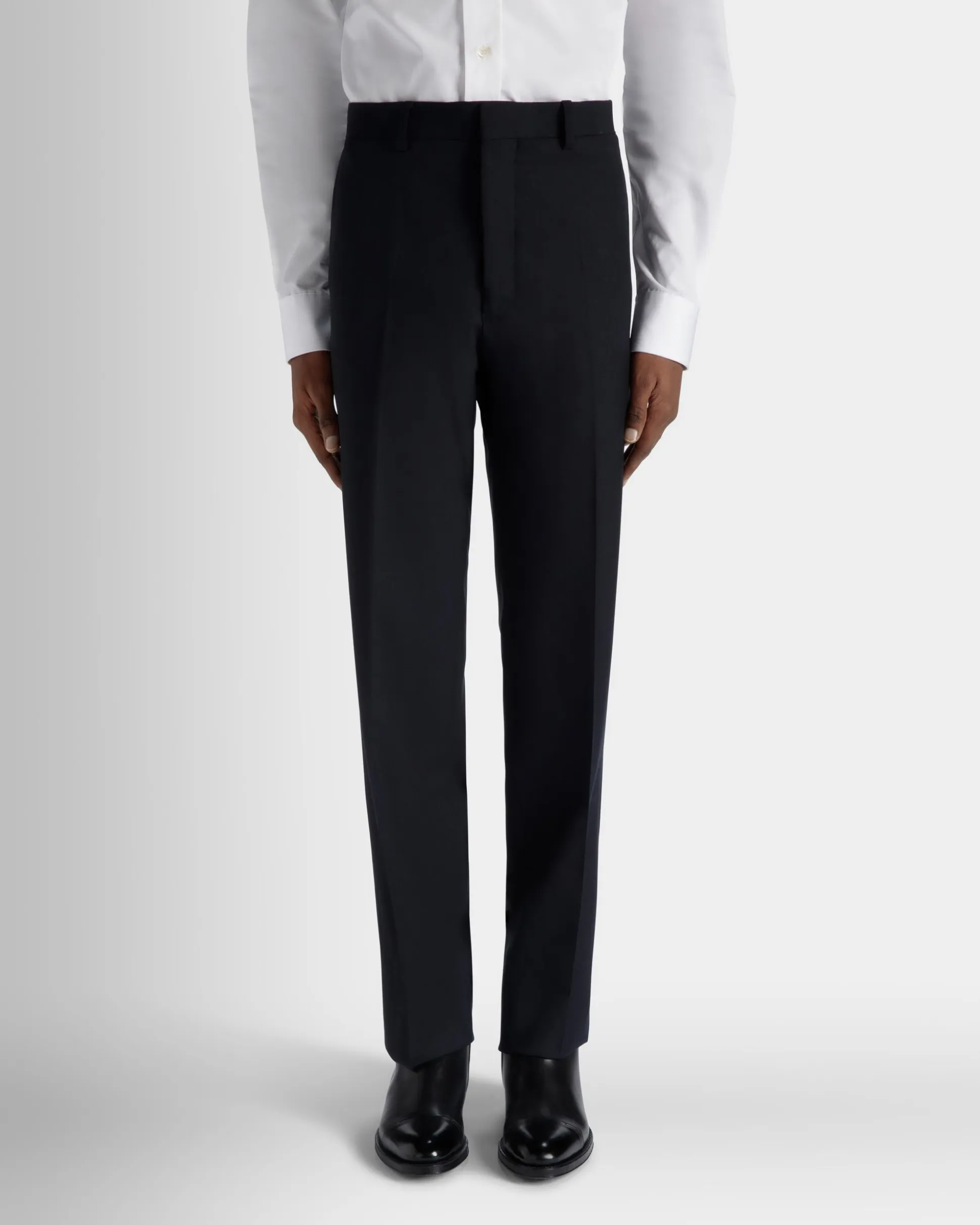 Adrien Brody Travel Collection Pleated Pants In Navy Blue Wool