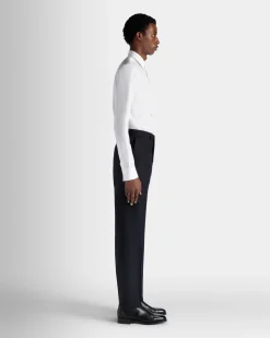 Adrien Brody Travel Collection Pleated Pants In Navy Blue Wool
