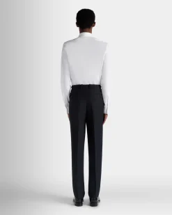 Adrien Brody Travel Collection Pleated Pants In Navy Blue Wool