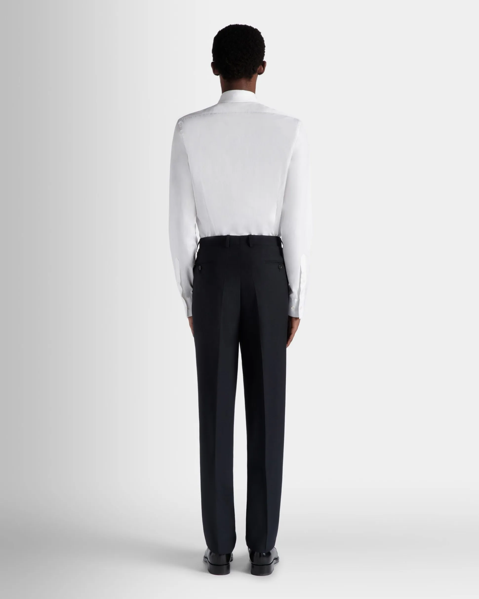 Adrien Brody Travel Collection Pleated Pants In Navy Blue Wool
