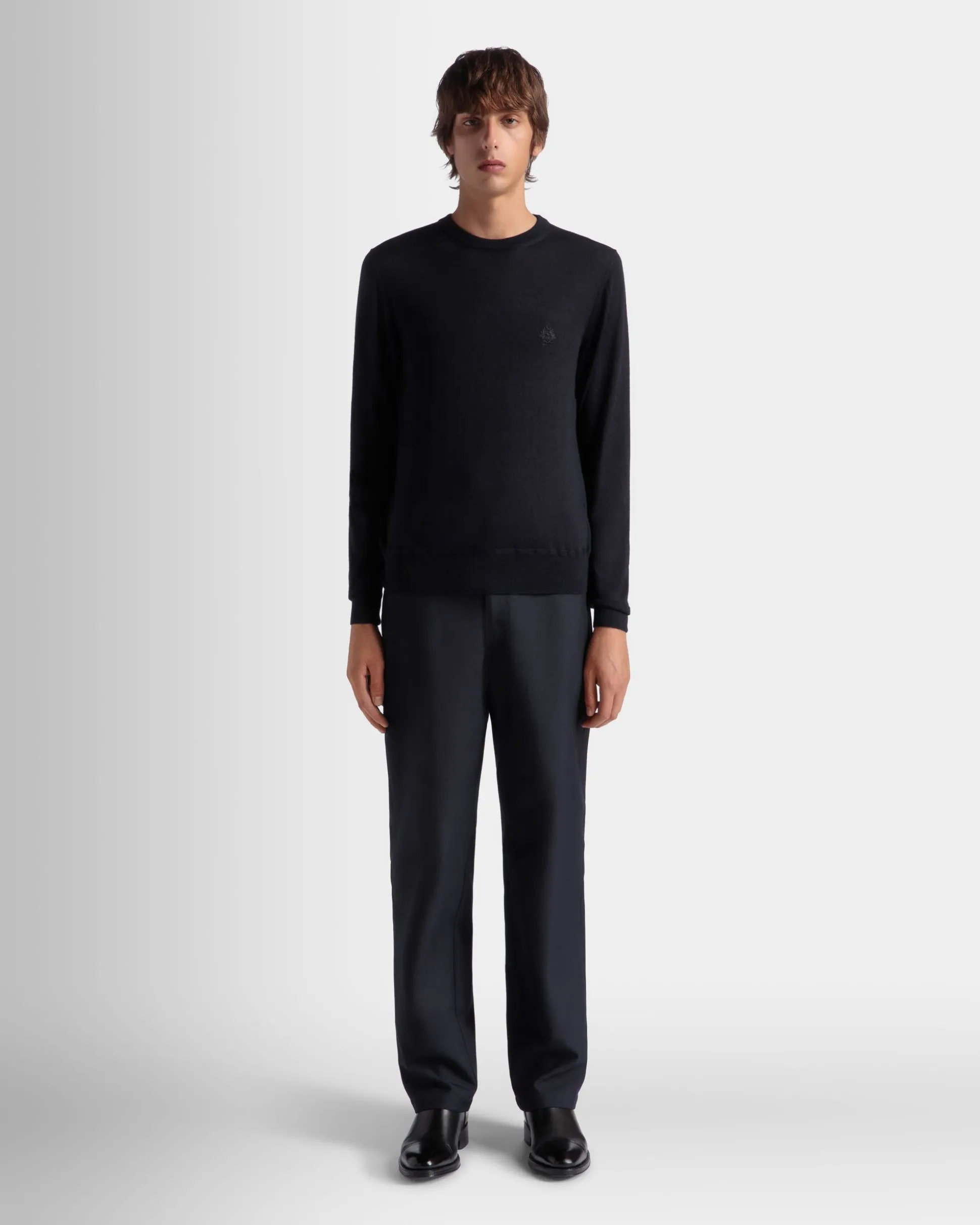 Adrien Brody Travel Collection Chino Pants In Navy Blue Wool Blend