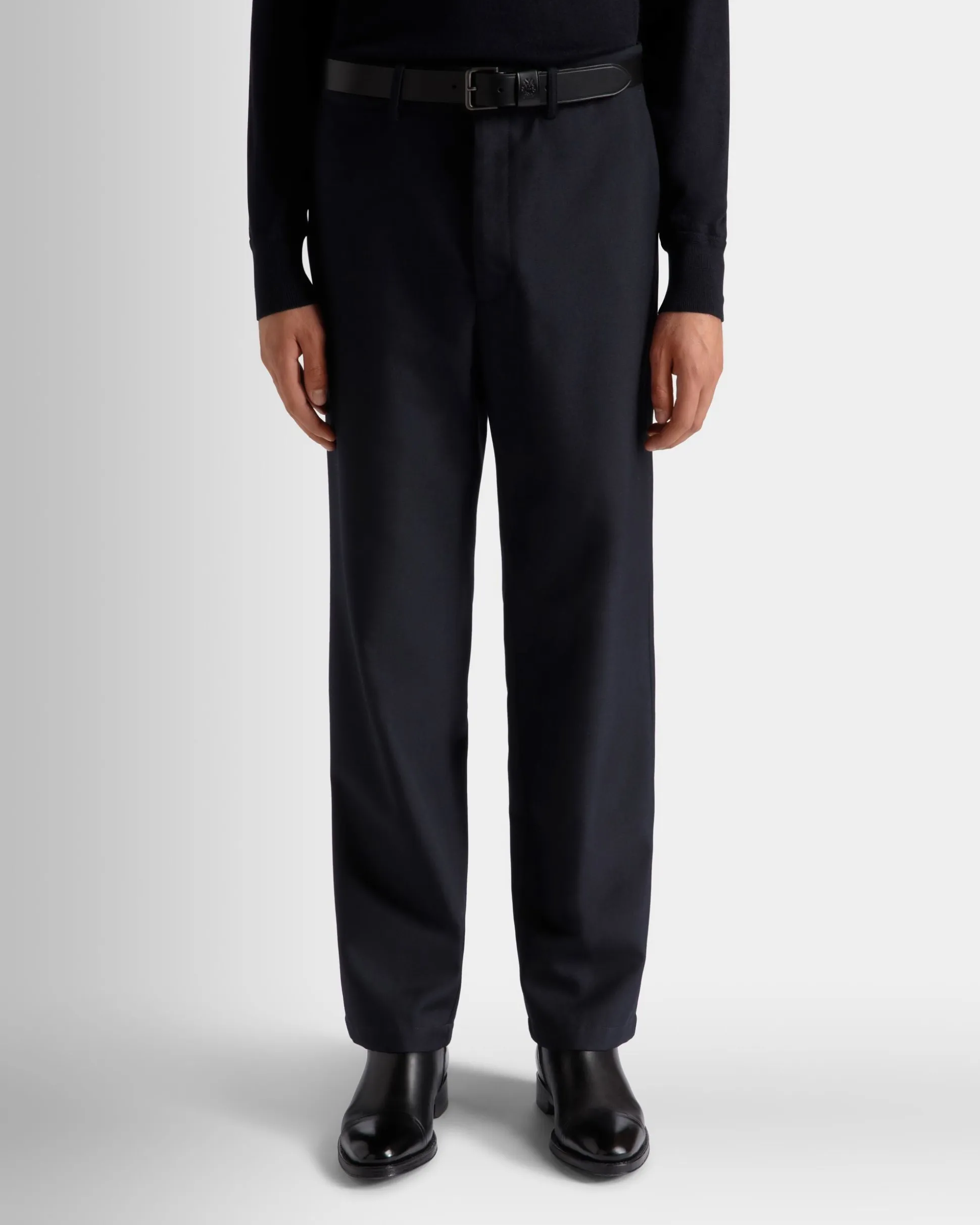 Adrien Brody Travel Collection Chino Pants In Navy Blue Wool Blend