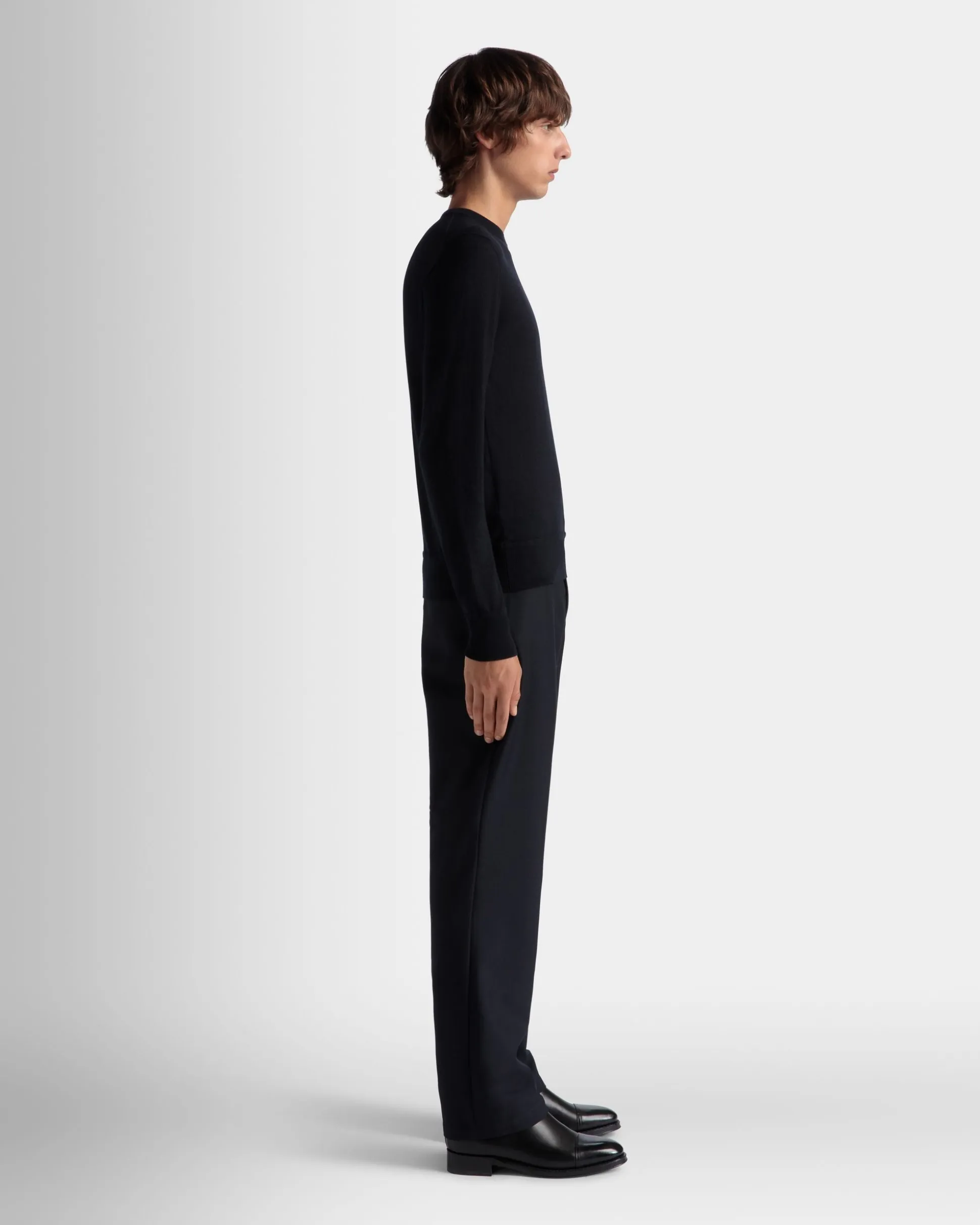 Adrien Brody Travel Collection Chino Pants In Navy Blue Wool Blend