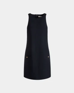 A-Line Mini Dress In Navy Blue Wool