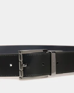 Astory 35mm Reversible And Adjustable Belt In Black And Navy Blue Leather