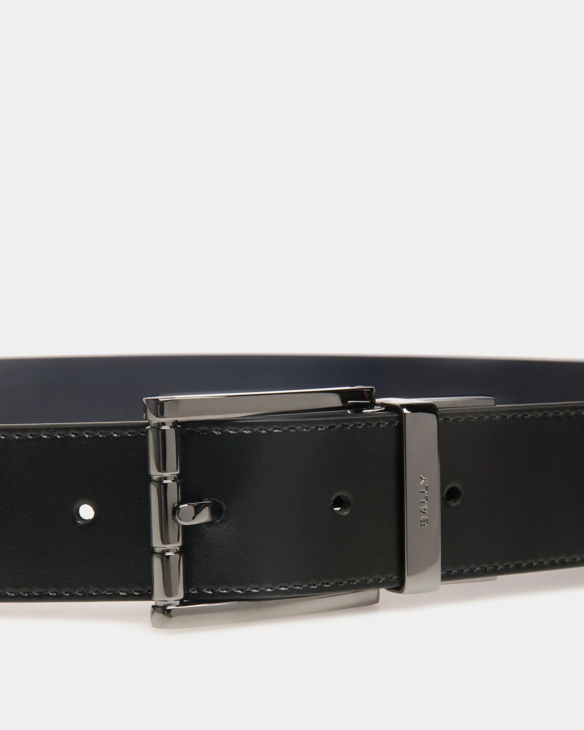 Astory 35mm Reversible And Adjustable Belt In Black And Navy Blue Leather