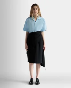 Asymmetric Midi Skirt in Black Fluid Crepe