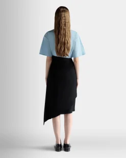 Asymmetric Midi Skirt in Black Fluid Crepe