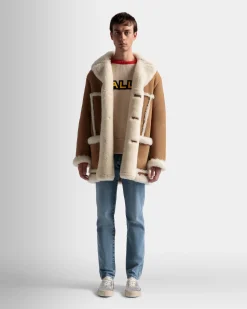 Aviator Coat In Brown Leather and Merino
