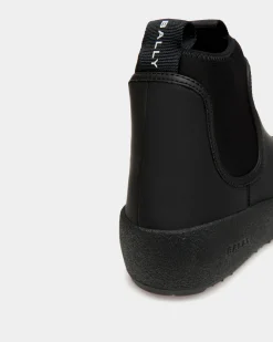 Bally Curling Bootie in Black Rubberized Leather