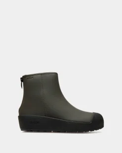 Bally Curling Bootie in Military Green Rubberized Leather