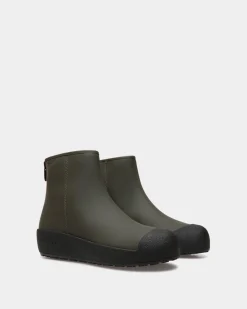 Bally Curling Bootie in Military Green Rubberized Leather