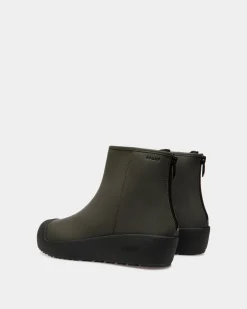 Bally Curling Bootie in Military Green Rubberized Leather