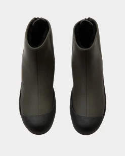 Bally Curling Bootie in Military Green Rubberized Leather
