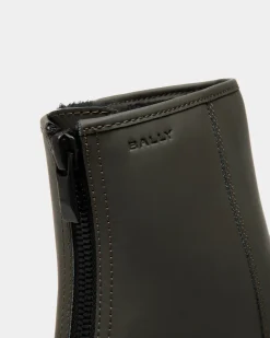 Bally Curling Bootie in Military Green Rubberized Leather