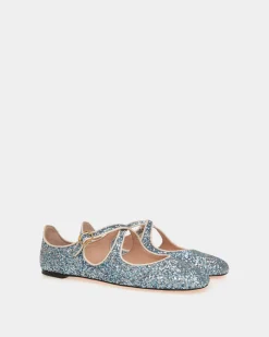 Ballyrina Flat In Light Blue Glitter