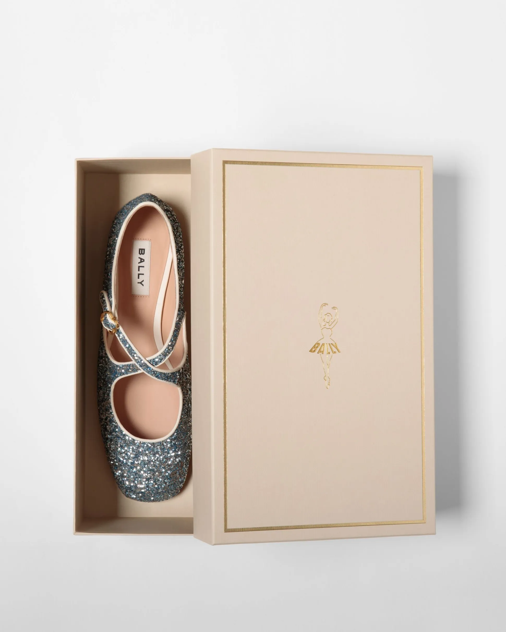 Ballyrina Flat In Light Blue Glitter