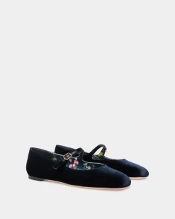 Ballyrina Flat in Navy Blue Velvet Fabric