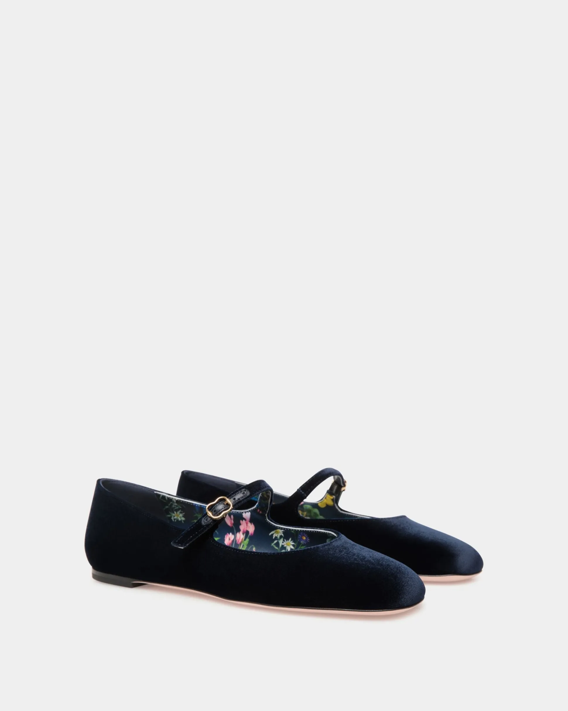 Ballyrina Flat in Navy Blue Velvet Fabric