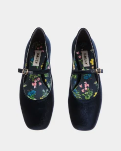Ballyrina Flat in Navy Blue Velvet Fabric