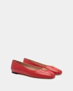 Ballyrina Flat In Red Leather