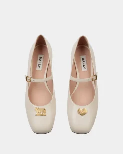 Ballyrina Mary-Jane Flat In White Leather