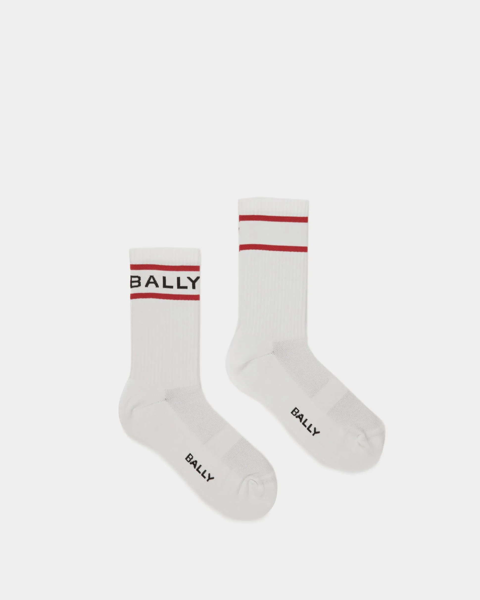 Bally Stripe Socks In White And Deep Ruby
